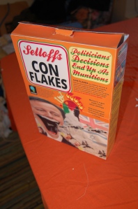 Finished Con Flakes box, front view.